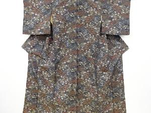 アンティーク　抽象模様織り出し十日町紬着物